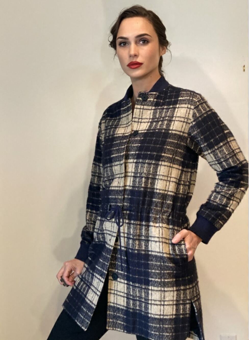 Cacharel Cotton Blend Car Coat RL Inspired Navy White Check Equestrian Sz M Est